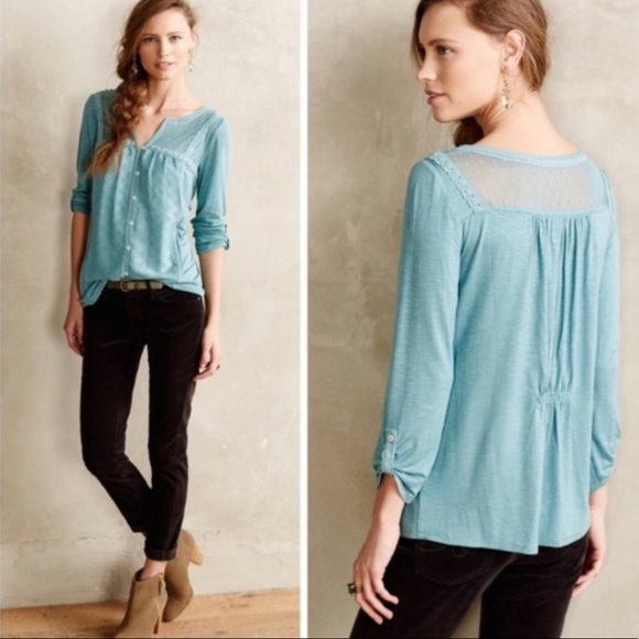 Anthropologie Tops - Anthropologie meadow rue teal long sleeve peasant blouse